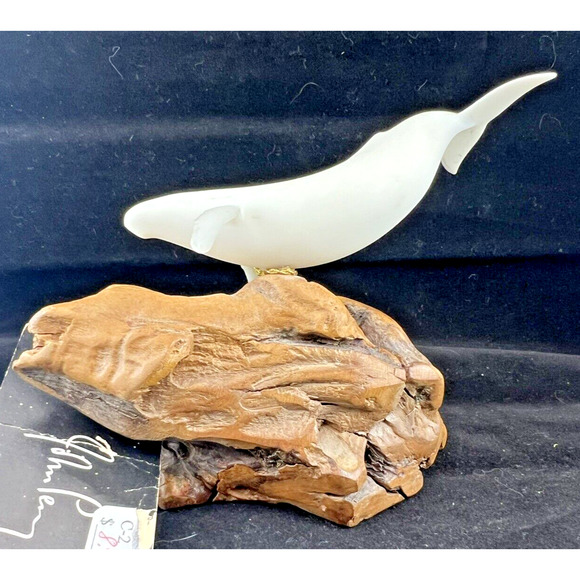 1985 John‎ Perry Studio White Fin Whale Sculpture Figurine Mounted w/tag VTG - Picture 3 of 3